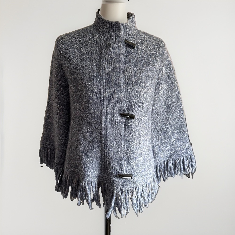 Ruby Rd Petite Large Blue Fringe Toggle Cardigan Sweater Jacket PL